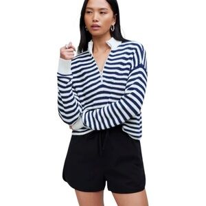 Madewell Ribbed Half-Zip Sweater 100% Cotton Coastal Nautical Navy & Ivory (XL)